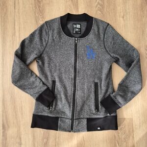 New Era Dodgers Gray and Black Bomber Jacket